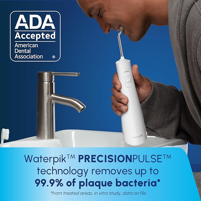 Waterpik Cordless Pulse 3100 Rechargeable Portable Water Flosser for Teeth Gums Braces Care and Travel with 2 Flossing Tips Waterproof for Shower Use ADA Accepted WF-20 White Amazon Exclusive