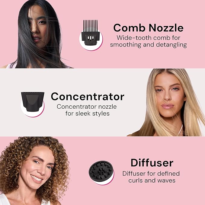L'ANGE HAIR PowerStyle Turbo Ionic Hair Dryer | 1875 Watt Professional Blow Dryer with Diffuser &amp Concentrator | Multiple Heat &amp Speed Settings for Fast Drying | Salon-Grade Styling Tools Bla