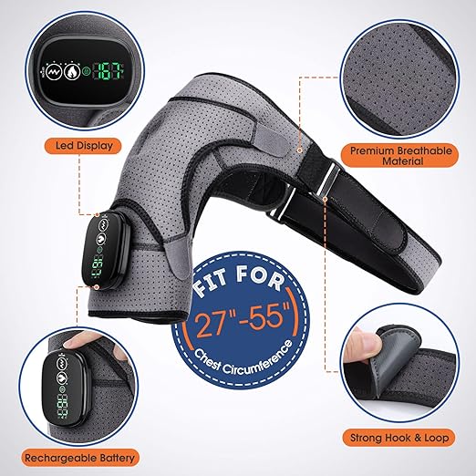 Cordless Shoulder Heating Pad Heated Shoulder Wrap with Vibration Shoulder Massager Heated Shoulder Brace for Women Men FSA Approved Products