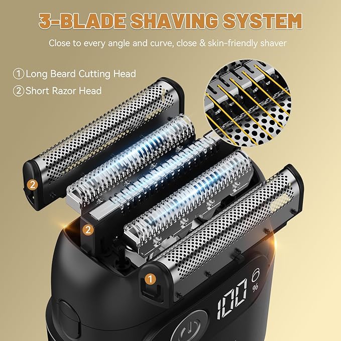 Electric Foil Shavers for Men Upgraded Mini Electric Razor with 3 Floating Blades LED Display USB-C Fast Rechargeable Portable Electric Shavers for Beard/Face