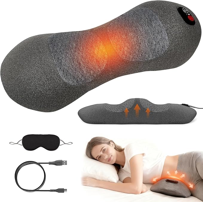 FSA Eligible HSA Triple Fusion Back MassagerSmooth Electric Lumbar Support Pillow Spine Back Massager with Heat &ampVibrating Massage AirbagTractionBack Support Pillow for Relief Deep Tissue