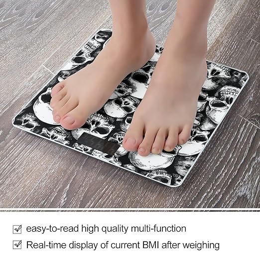 Smart Scale for Body Weight Automatic Switch Digital Bathroom Weighing Scale Cool Black White Goth Skull