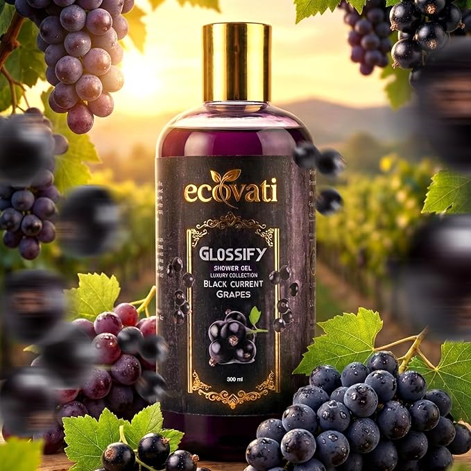 Glossify Luxury Blackcurrant Grape Shower Gel | Deep Cleansing &amp Hydrating Body Wash with Aloe Vera and Vitamin E | Refreshing Fragrance | 300 ML