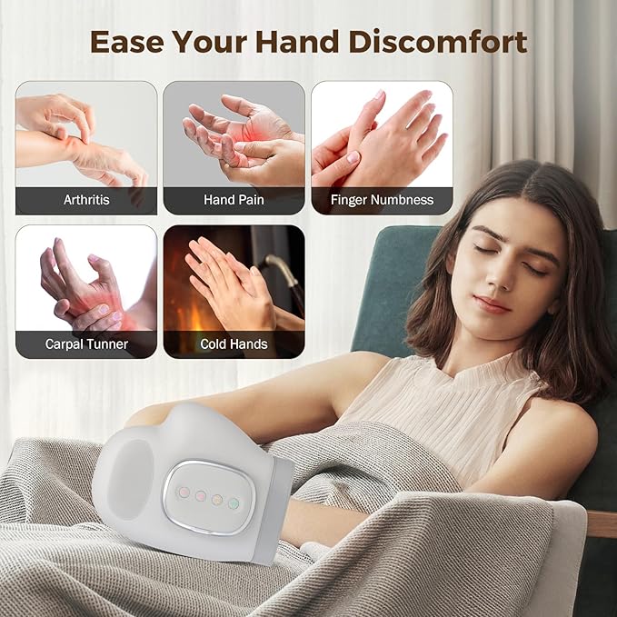 VARIPOWDER Hand Massager with Heat and Compression Hand Massager for Arthritis and Carpal Tunnel Helps Soothe Hand Fatigue Wrists Fingers Massager Idea Gift for Women Men