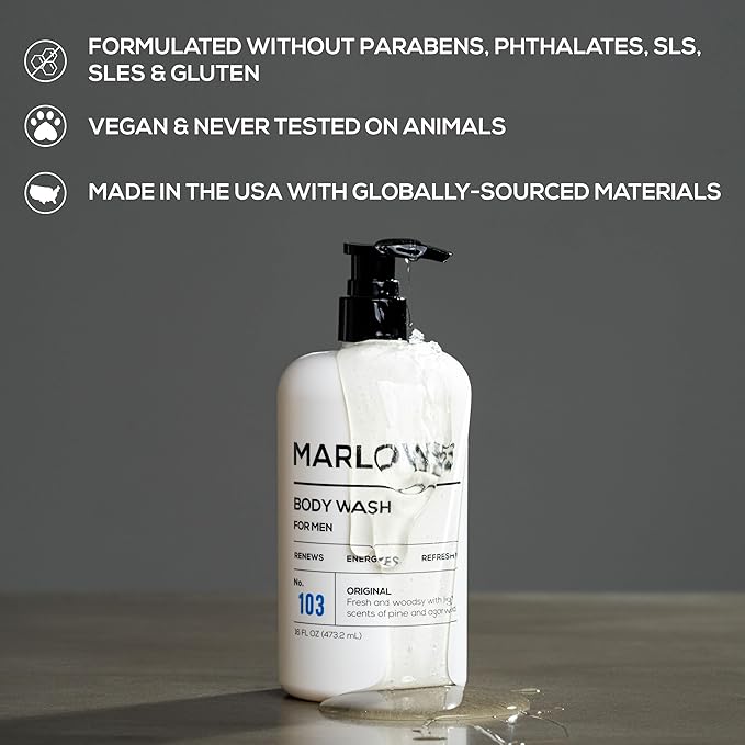 MARLOWE. Men's Body Wash &amp Face Cleanser Bundle – Refreshing Wash with Natural Extracts + Purifying Daily Cleanser