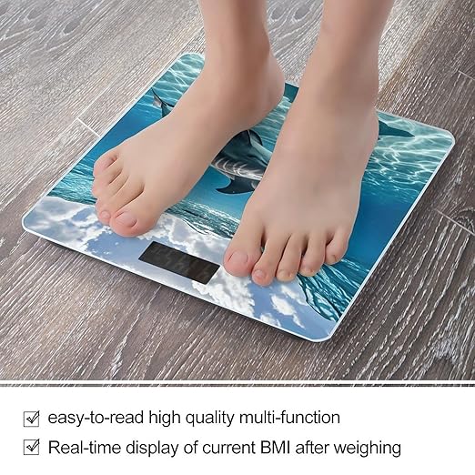 Dolphins in The Sea Weight Scale Large Digital Bathroom Scales with Bright LED Display Non Slip Digital Scale and Step On Fashion Weighing Machine for Body