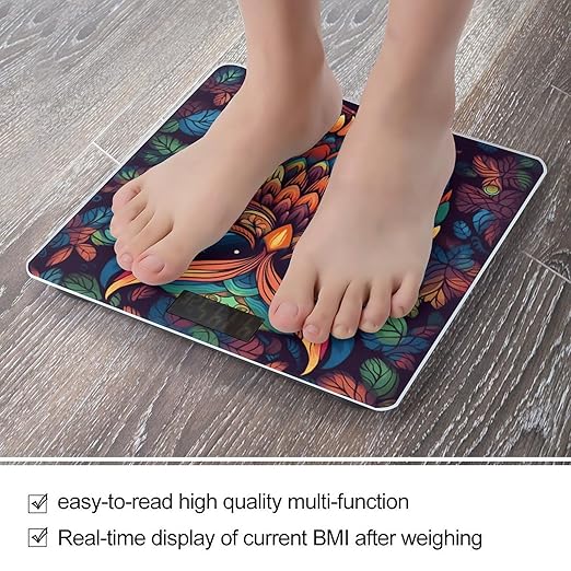 Color Owl Pattern Scale for Body Weight Safe Rounded Corners Tempered Glass Digital Bathroom Scale LED Display 400lb Capacity Weight Scales with High Precision Sensors
