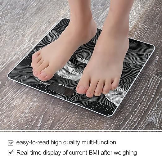 White Wave Pattern Smart Scale for Body Weight Accurate Bathroom Scale with LED Display Digital Weight Scales Weighing Machine High Precision Scales for Bath Home
