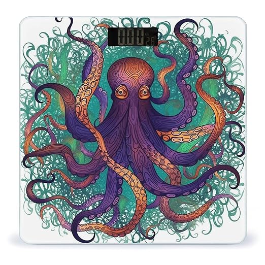 Colorful Octopus Scale for Body Weight Anti-Slip Tempered Glass Digital Bathroom Scales Clear LCD Display Weighing Scale Safe Rounded Corners Smart Scales