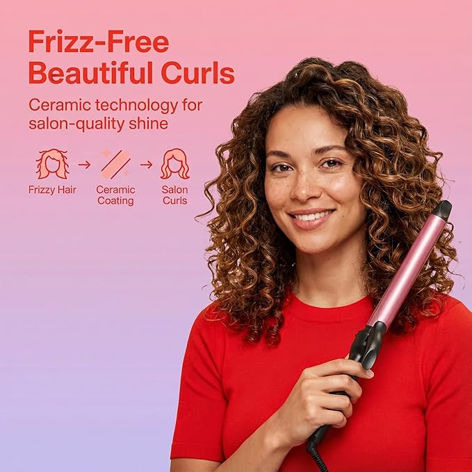 Cortex Beauty Extra-Long Curling Iron 1.25 Ceramic Barrel Professional Hair Curler 1.25 Inch Shiny Long-Lasting Curls – Suitable for All Hair Types (Black &amp Blush Pink)
