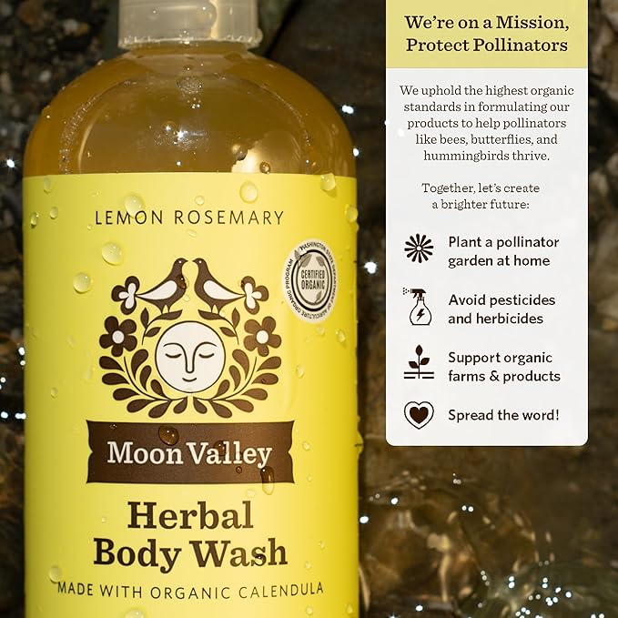 Herbal Body Wash Lemon Rosemary by Moon Valley All Natural Ingredients No Parabens Vegan Moisturizing Essential Oils Two Pack