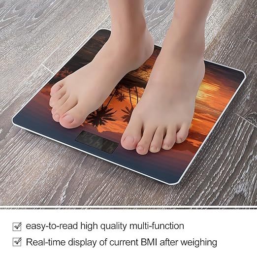 Palm Tree Sunset Bathroom Scale Ultra-Bright Liquid Crystal Screen Weight Scale Accurate Bathroom Body Scales for Body Weight Bathroom Pet Home Bedroom Gift-Giving