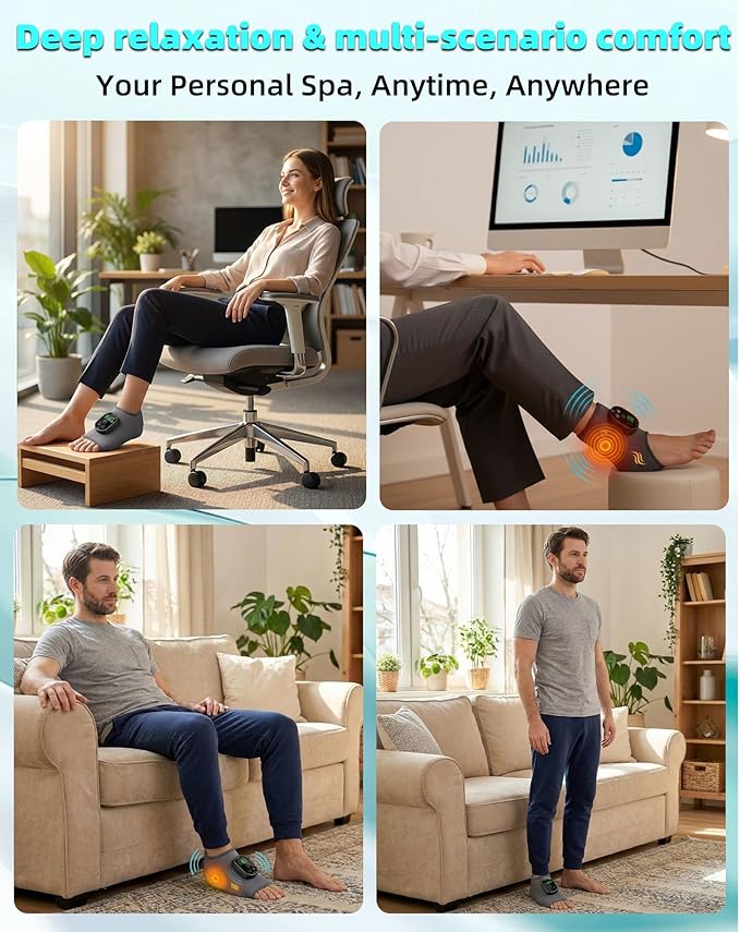 2in1 Ankle and Foot Massager with Heat and VibrationFoot Renew. Cordless Ankle Massager for Blood Circulation and Pain Relief Suitable for Neuropathy Gifts for Mom Dad Men Women（2Pcs）