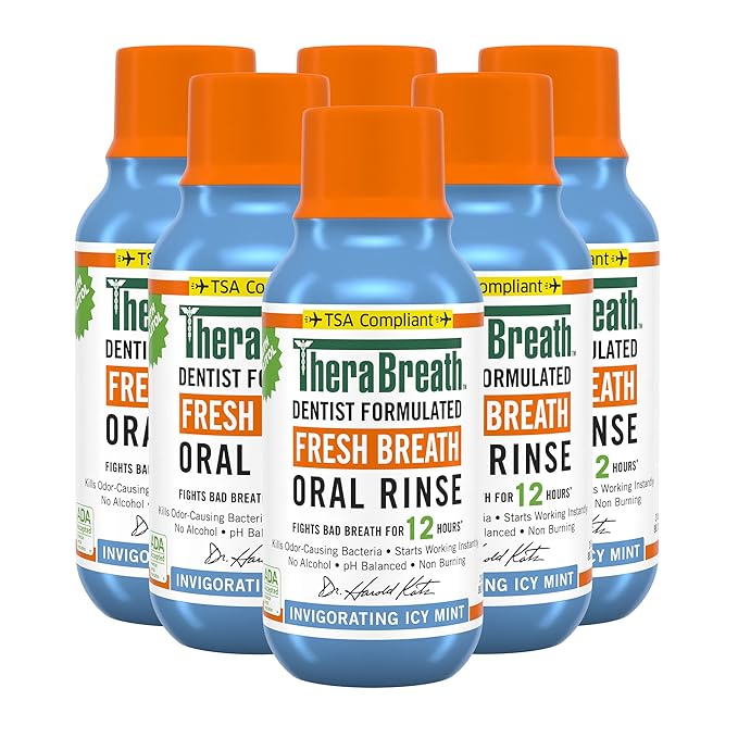 TheraBreath Dentist-Formulated Bad Breath and Cavity Protection Oral Rinse Bundle (6-Pack 3 Ounce ICY Mint and 2-Pack 16 Ounce Sparkle Mint)