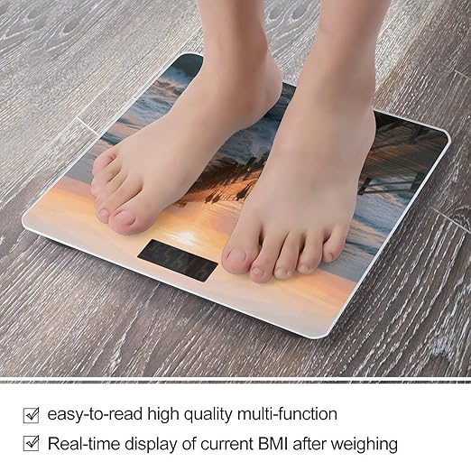 Digital Bathroom Scale for Body Weight Scale with Bright LCD Display High Accuracy Step-On Technology Auto On/Off Beach Sunset Ocean Waves Digital Scales 400 Lbs /180kg