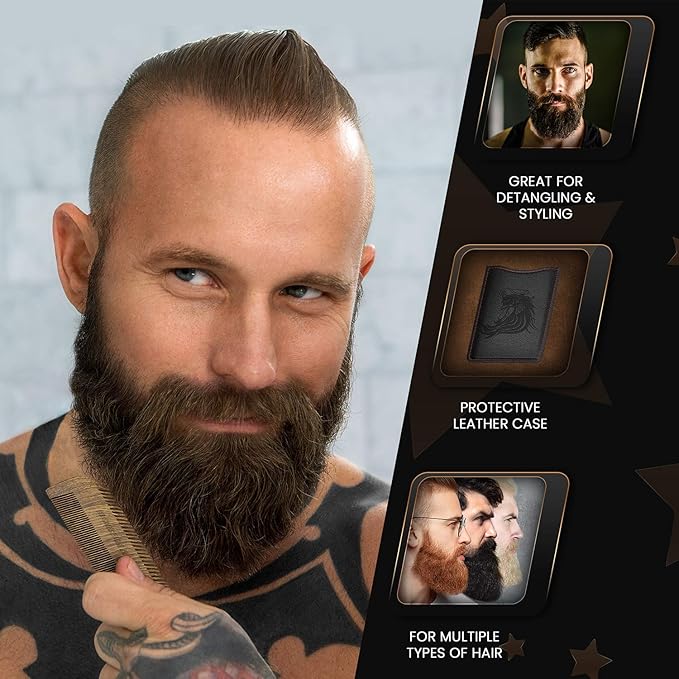Bossman Sandalwood Comb + 2 Pack MUDstache Mustache Wax Bundle – Wide Tooth Comb for Beard with Strong 24-Hours Hold Taming &amp Styling Wax
