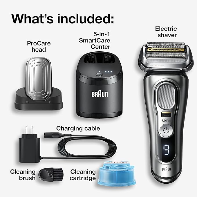 Braun Series 9 Pro 9487cc Electric Razor for Men Wet &amp Dry Rechargeable Electric Shaver with Clean &amp Charge Station and ProCare Attachment Holiday Gifts for Men
