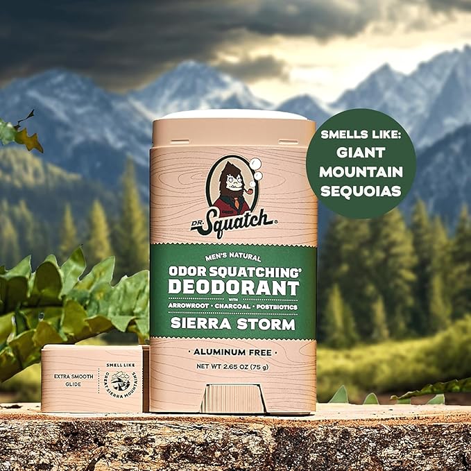 Dr. Squatch Natural Men’s Deodorant – Aluminum Free Natural Deodorant Men with Charcoal &amp Postbiotics for 72-Hour Odor Protection – Mountain Meadow &amp Lumberjack Lodge 2.65oz Stick (3-Pack)