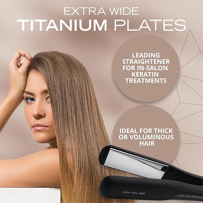 Corioliss Hair Straightener for Women Professional Extra Wide Titanium Plates Flat Iron UK Plug Black Soft Touch