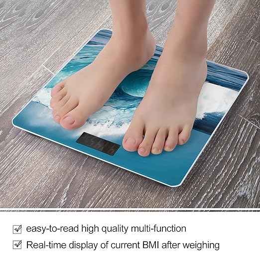 Ocean Wave3 Weight ScaleClear LED Display Bathroom Digital Weighing ScaleTempered Glass Digital Bathroom Scale for Body Weight Capacity Up to 400 Lbs