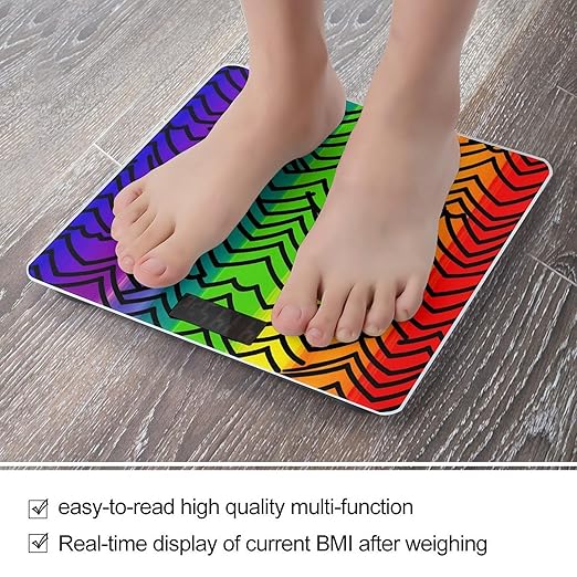 Gay Pride Rainbow Pattern Scale for Body Weight Highly Accurate Digital Bathroom Scale Sturdy Tempered Glass Weighing Scales with LCD Display Fashion Body Fat Smart Scales 400lb