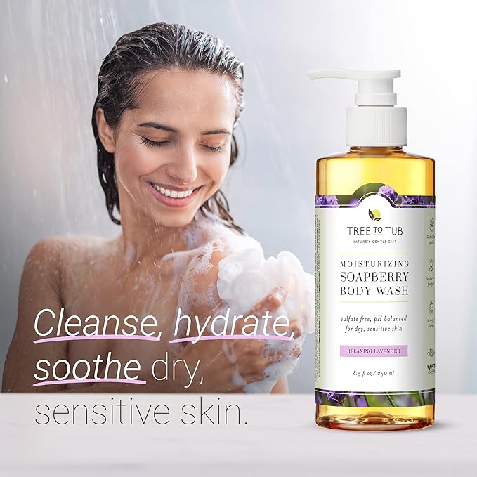 Tree to Tub Lavender Body Wash for Sensitive Skin and Dry Skin &amp Sensitive Skin Face Wash for Dry Skin - pH Balanced Moisturizing Body Wash &amp Hydrating Gentle Face Cleanser for Women &amp Men