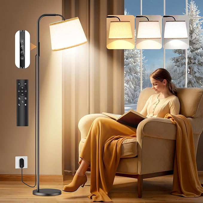 Light Therapy Lamp 10000 Lux Daylight Lamp with Remote &amp Touch Control Adjustable Color/Brightness/Timer Therapy Light Floor Lamp with Linen Shade for Bedroom Office Living Room