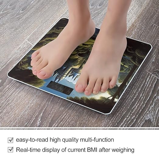 Woods and Castle Scale for Body Weight Anti-Slip Tempered Glass Digital Bathroom Scales Clear LCD Display Weighing Scale Safe Rounded Corners Smart Scales