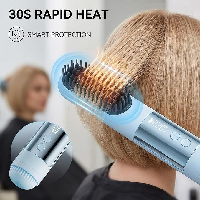 Cordless Hair Straightener Brush Cool Air Portable Hair Straightener for Quick Styling 30-Second Heat Up 3 Temperature Settings for All Styles| Combs