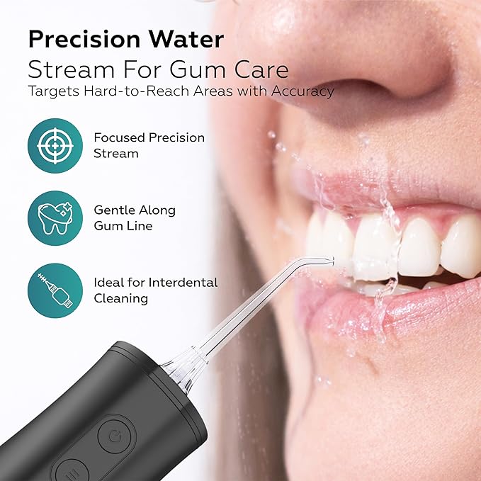 Cordless Water Flosser Oral Irrigator – 10–150 PSI Adjustable Pressure | 5 Cleaning Modes | 10 oz. Tank | IPX7 Waterproof | 8 Jet Tips for Teeth Braces &amp Gums | USB-C Rechargeable (F5039B)