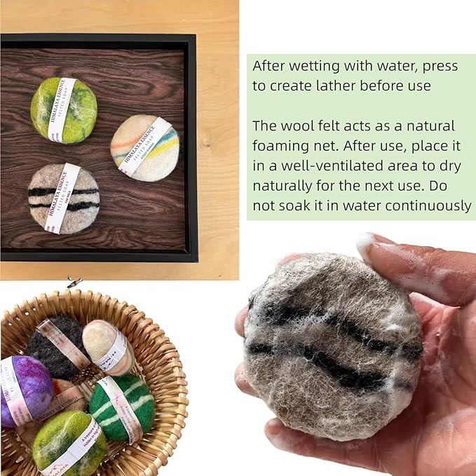 Handmade Felted Essential oil SoapHandcrafted Felted SoapUnique Bathroom DecorTibetan Yak Milk and WoolFacial Cleanser Body Wash 100g (Good Karma)