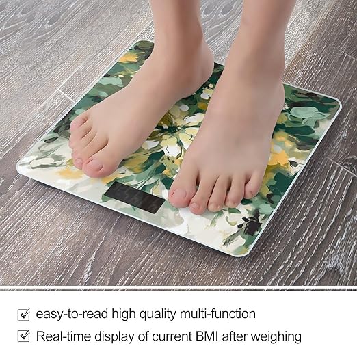 Light Yellow Dark Green Scale for Body Weight Precision Bathroom Weighing Scales with Back Lit LCD Display Sturdy Tempered Glass Body Weight Scales Digital Bathroom Scale 400lb