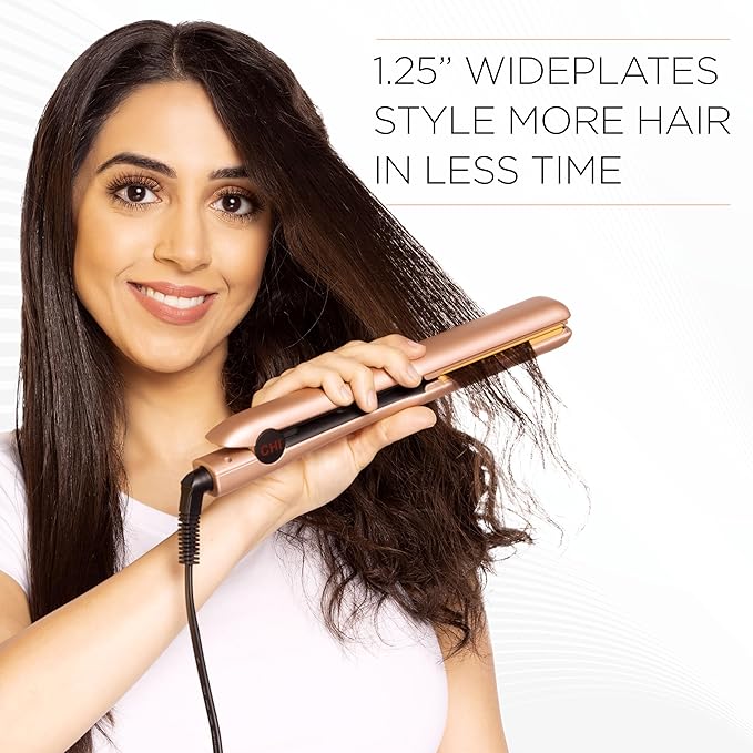 CHI Original Flat Iron Hair Straightener Ceramic Floating Plates for Smooth Finish Quick Heat Up Styling Tool On/Off Switch 1.25 Prosecco Please