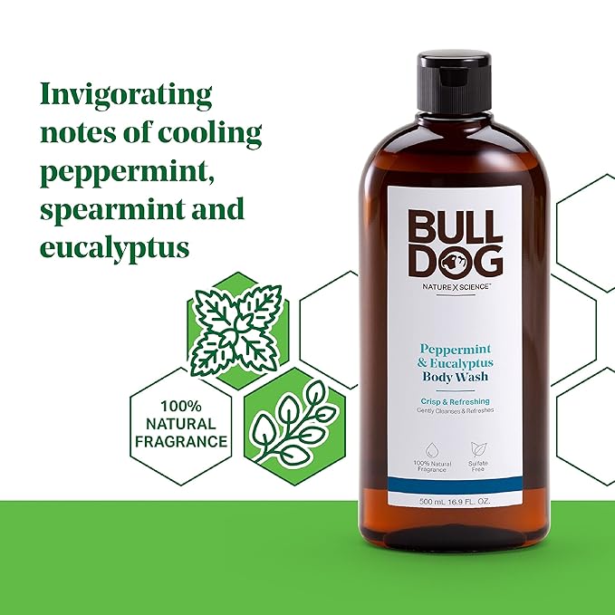 BULLDOG Mens Skincare and Grooming Body Wash Peppermint and Eucalyptus 16.9 Fluid Ounce