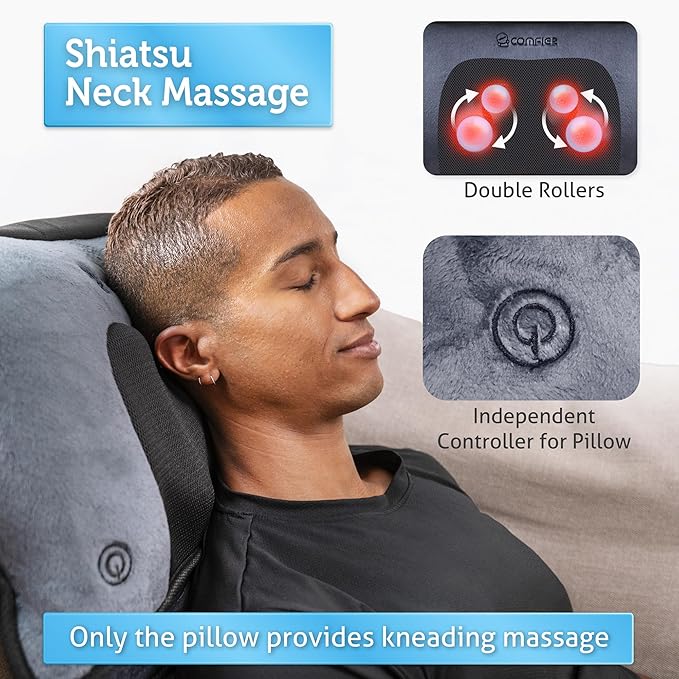 COMFIER Full Body Massage Mat with Movable Neck Pillow 10 Vibrating Motors &amp 4 Heating Pads Back Massage Pad Father's Day Gifts for Dad Men