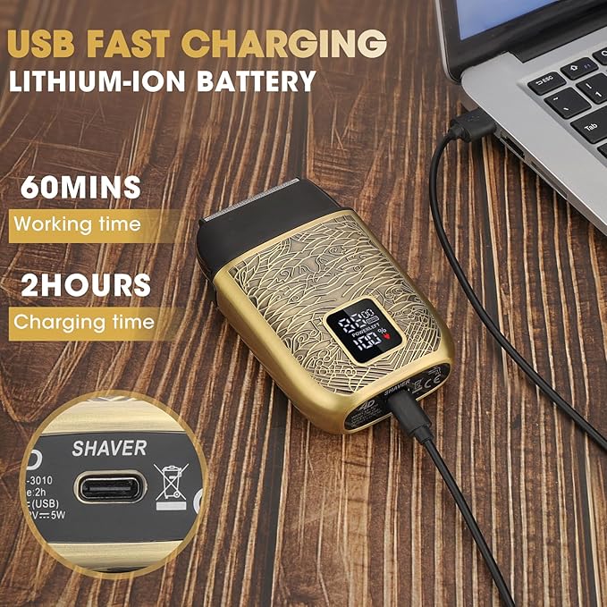 Electric Shavers for MenPowerful Motor Electric RazorHead Shavers for Bald MenTriple Foil Beard TrimmerBarber Supplies LED Displays &amp USB Charging Waterproof Shaver Gifts