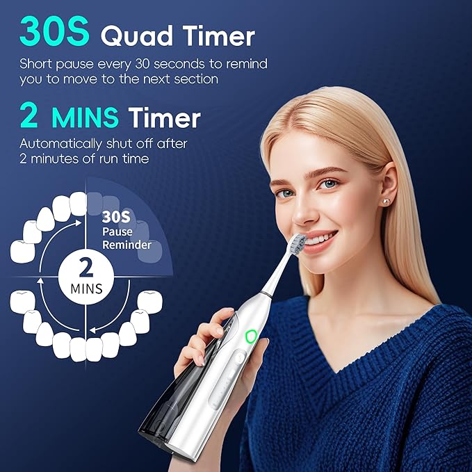 Electric Toothbrush with Water Flosser 3 Sonic Modes 5 Flossing Speeds with 3 Brushes + 1 Nozzle Portable Flossing Toothbrush Combo for Adults Teeth Cleaning Kit for Plaque RemovalWhite