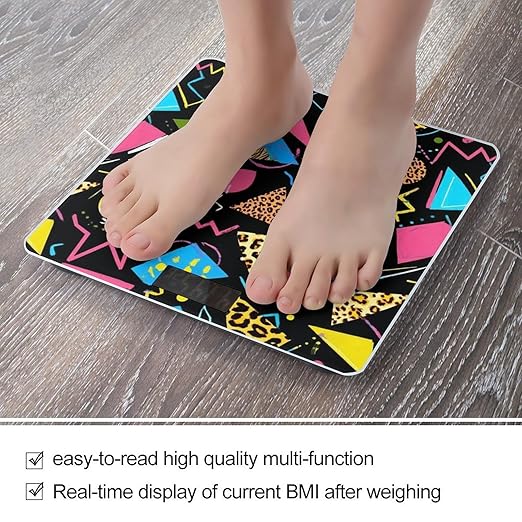 Automatic Switch Digital Bathroom Weighing Scale Smart Scale for Body Weight Geometric Checkered Zebra Tiger Leopard Print Retro 80s 90s Black