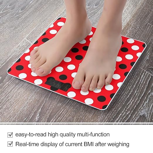 Red White Polka Dot Scale for Body Weight Anti-Slip Sturdy Tempered Glass Weighing Machine Highly Digital Accurate Bright LCD Bathroom Scale for Household Gift