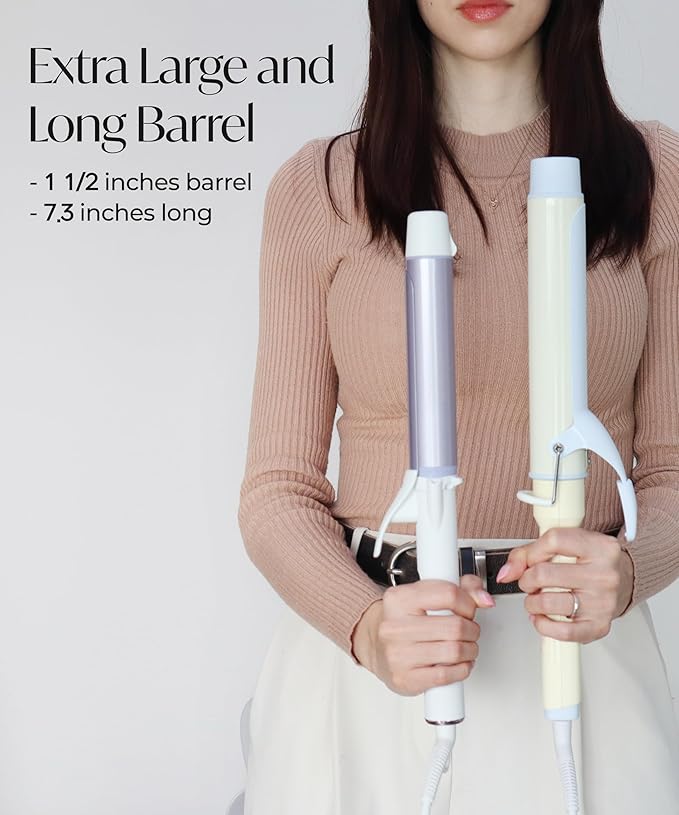Curling Iron 1 1/2 Inch - 7.3 Long Barrel Ceramic Hair Curler for Blowout Beach Waves - Curling Wand Designed for Long Hair - Marshmallow