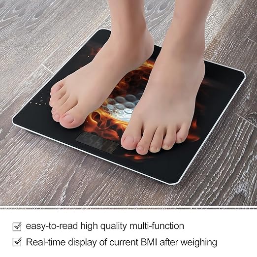 Golf Ball on Fire Bathroom Scale Large LCD Backlight Display Digital Scale Rounded Corners Body Scales Automatic Power On/Off Bathroom Scales for Home Bedrooms