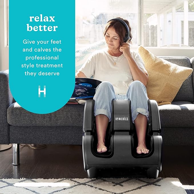 Homedics Foot and Calf Massager Deep Kneading Rolling Massage with 4 Programs 3 Intensities Adjustable Tilt for Comfort &amp Washable Liners. Foot Massager Machine That Hits The Calf at The Same t