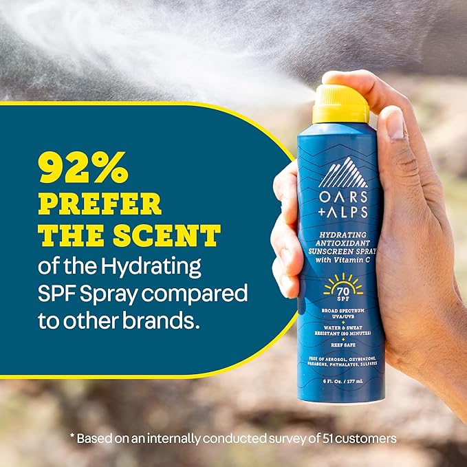 Oars + Alps SPF 70 Face &amp Body Broad Spectrum Sunscreen Spray | Fast-Absorbing Lightweight Non-Greasy Hawaii Reef Act 104 Compliant Water-Resistant Octinoxate + Oxybenzone Free 6 Oz 2 Pack