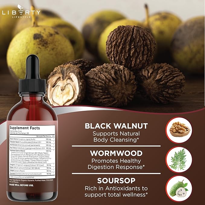 Defend Wormwood Black Walnut Cleanse for Humans Drops Liquid Soursop Garlic Pumpkin Seed PAU D'Arco Oil of Oregano Turmeric Berberine Neem Extract Hull Bark Tincture - 8 OZ