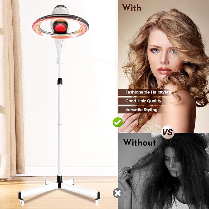 3-in-1 Orbital Rotating Hair Processor - 950W Infrared Hooded Dryer Steamer with with Adjustable Height and Wheels for Perm Styling Hair Care Station for Salon Home Use