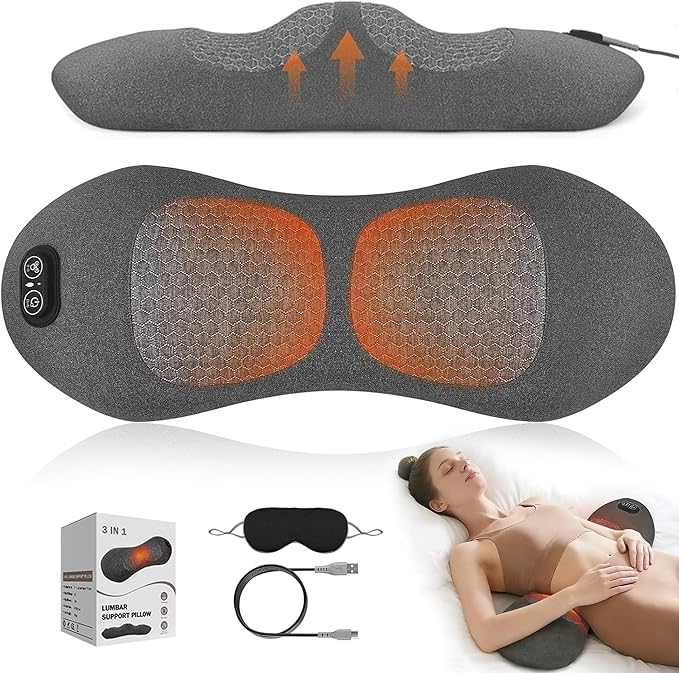 Smooth Triple Fusion Back MassagerElectric Lumbar Support Pillow with Heat &ampVibrationAir Lift Technology Ergonomic Memory Foam Spine Back Massager for Lower Back Tension Relief