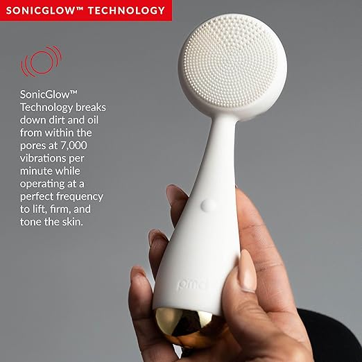 PMD Beauty Clean Acne and Redvolution - Electric Facial Cleansing Brush Smart Facial Device with Silicone Brush &amp Anti-Aging Massager Red and Blue LED Light Cream