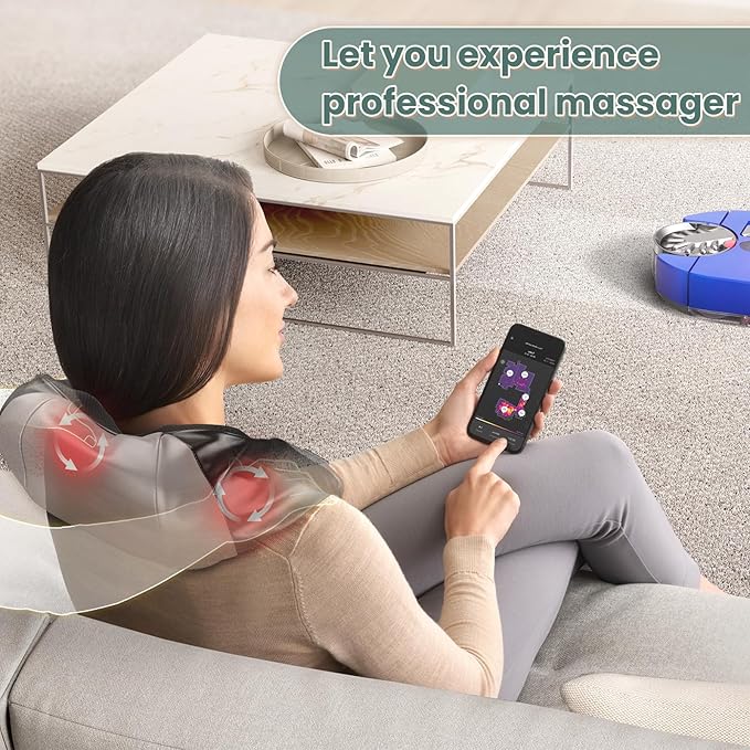 AMZPONY Rechargeable Neck Massager with Heat Shiatsu Back and Neck Massager Cordless Portable Kneading Shoulder Massage Shawl for Pain Relief Deep Tissue Gifts for Dad Mom Friends
