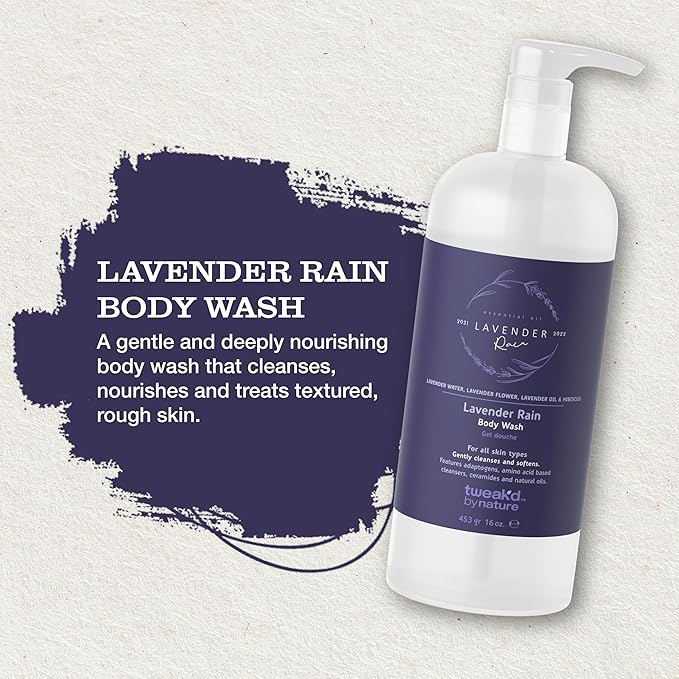 Tweak’d by Nature - Lavender Rain Body Wash Sulfate Free Natural Hydrating and Moisturizing Gentle Lavender Shower Gel and Body Wash for Women (2 Pack)