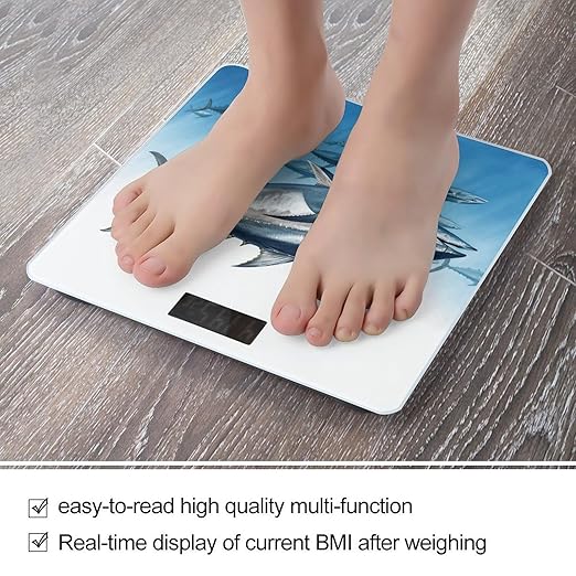 Bluefin Tuna Thunnus Scale for Body Weight Safe Rounded Corners Tempered Glass Digital Bathroom Scale LED Display 400lb Capacity Weight Scales with High Precision Sensors